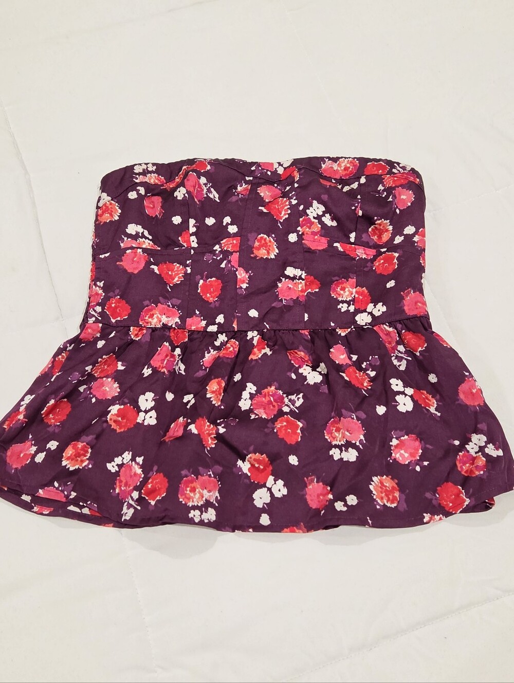 American Eagle Vintage Purple Red Floral Strapless Peplum Tube Top Size S